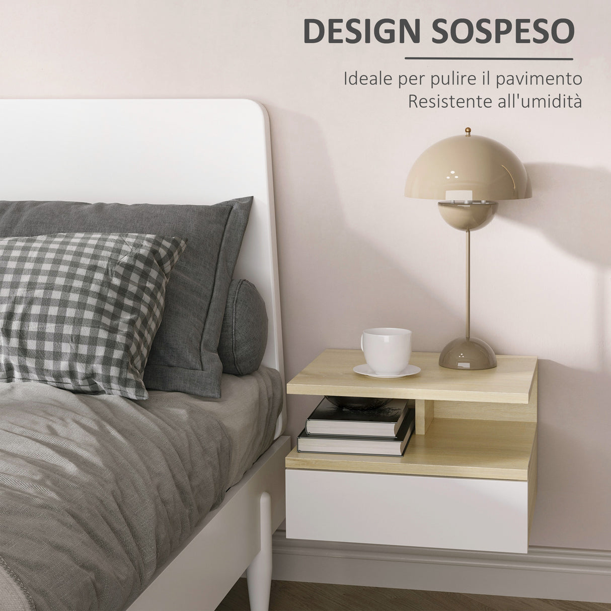 easycomfort easycomfort set da 2 comodini sospesi con cassetto e ripiano superiore in legno 35x32x22 5 cm bianco e rovere