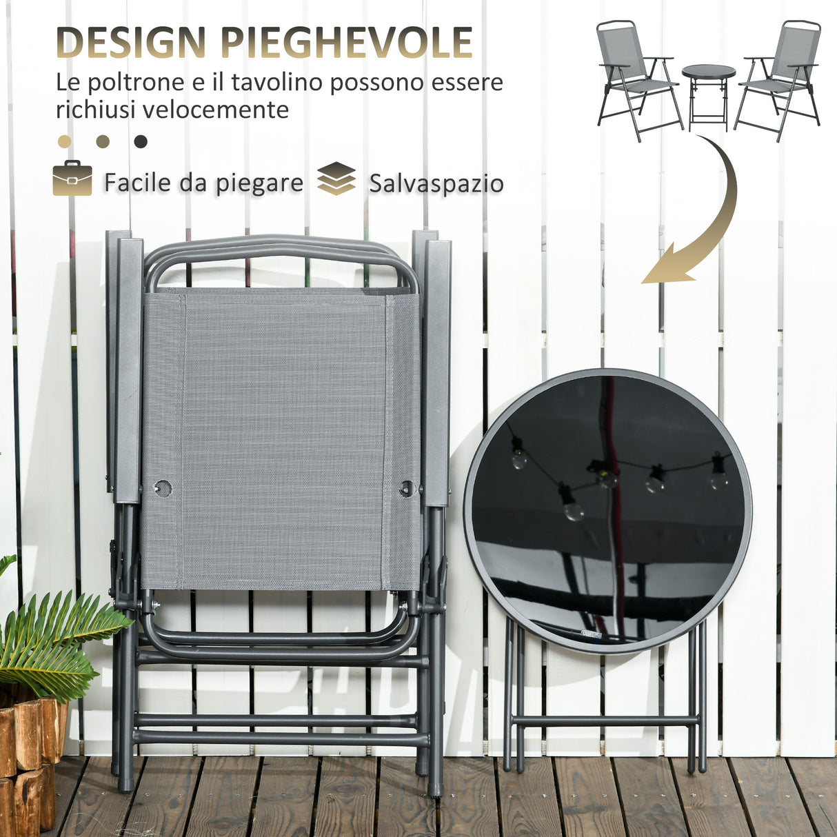 easycomfort easycomfort set da giardino 3 pezzi con 2 sedie 53 5x64x93 cm e tavolino da caffe 45x50 cm in metallo grigio chiaro