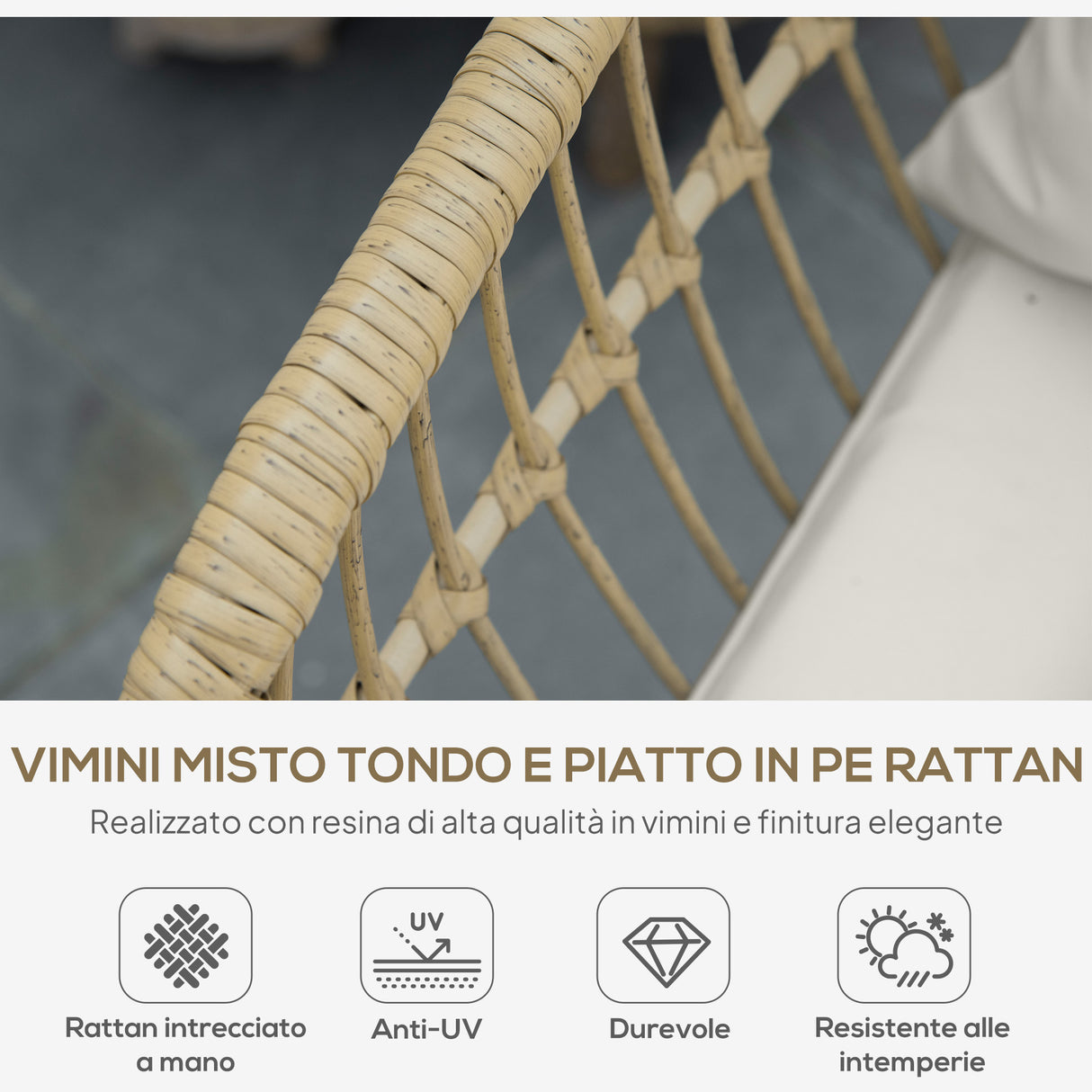 easycomfort easycomfort set da giardino 4 pezzi con 2 sedie da giardino divanetto 2 posti e tavolino basso naturale e crema