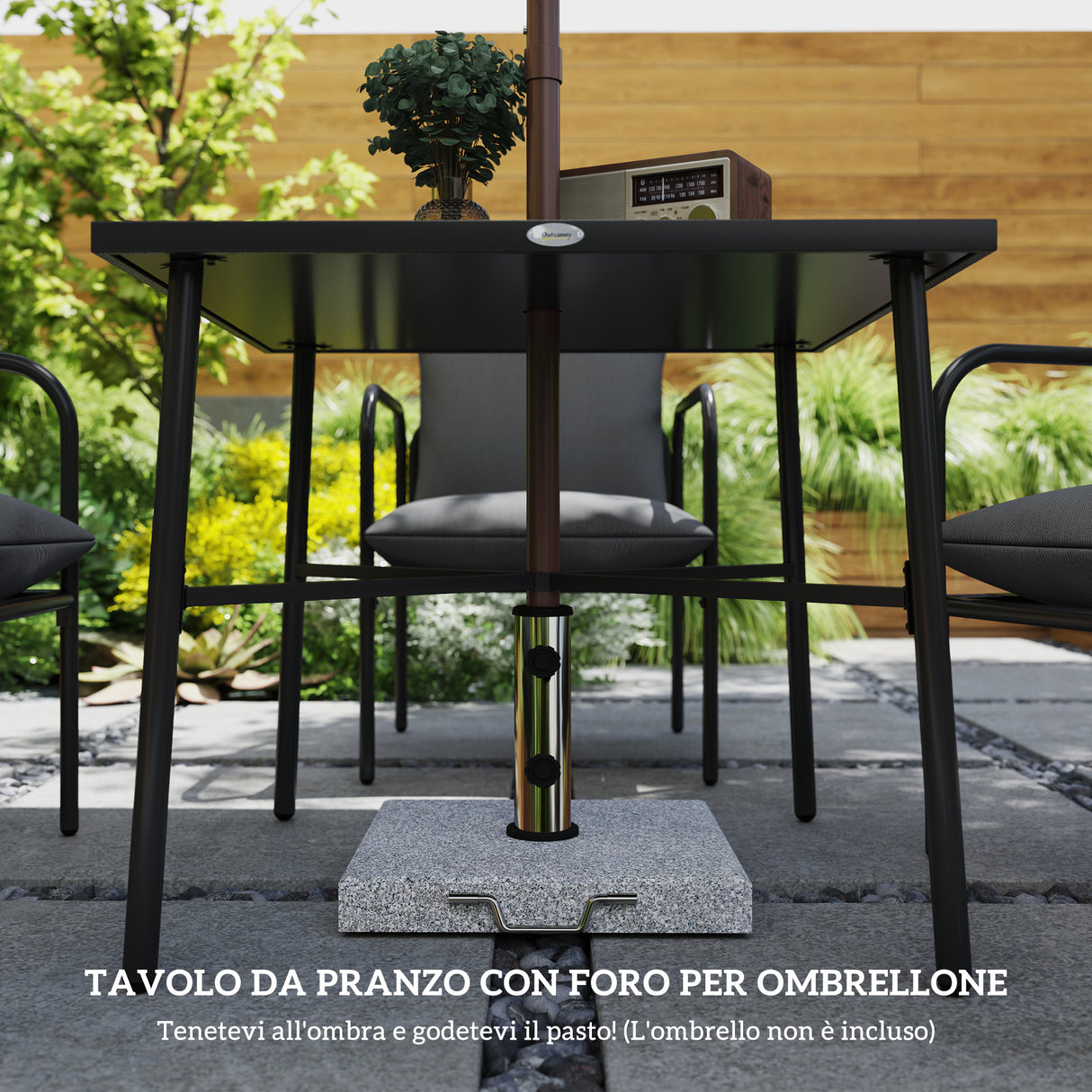 easycomfort easycomfort set da giardino 5 pezzi in acciaio con 4 sedie 58x58x66 cm e tavolo 80x80x71 cm con foro centrale grigio