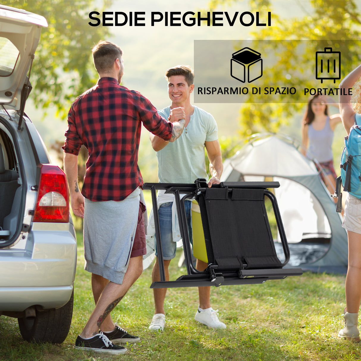 easycomfort easycomfort set da giardino con 4 sedie pieghevoli con braccioli e tavolo con foro per ombrellone nero