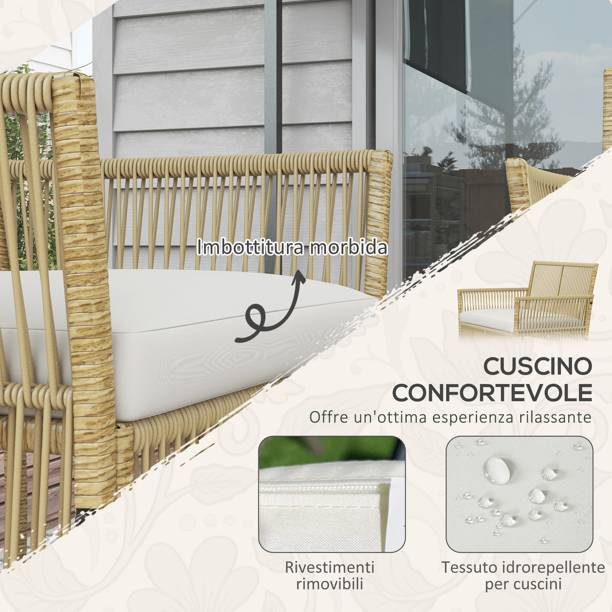 easycomfort easycomfort set da giardino in rattan da 4 pezzi con 2 poltroncine divano e tavolino da caffe naturale e nero