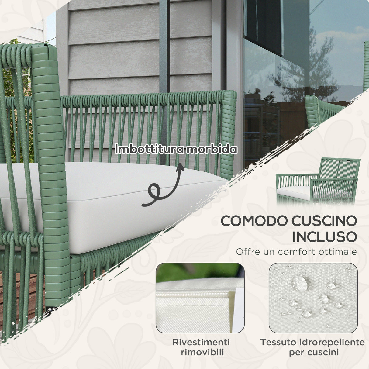 easycomfort easycomfort set da giardino in rattan da 4 pezzi con 2 poltroncine divano e tavolino da caffe verde