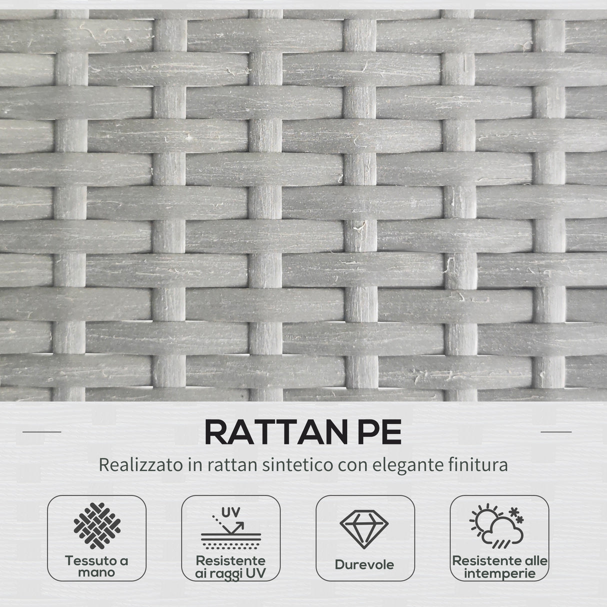 easycomfort easycomfort set da giardino in rattan pe stile boho divano 2 posti con chaise longue e tavolino grigio chiaro