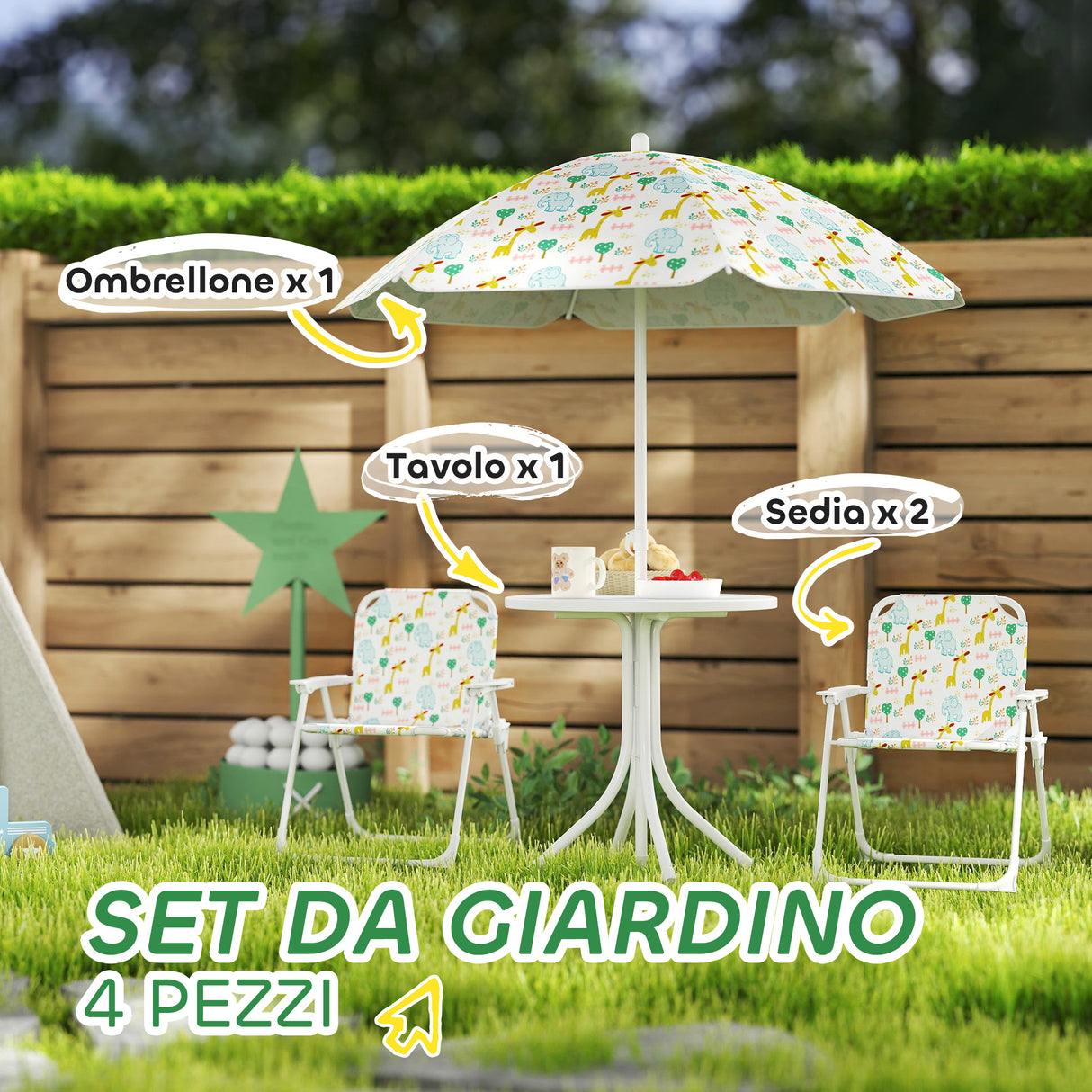 easycomfort easycomfort set da giardino per bambini 2 5 anni con tavolino rotondo 2 sedie pieghevoli e un ombrellone bianco