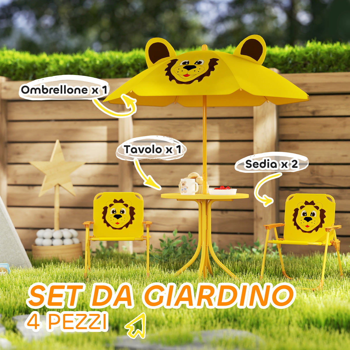easycomfort easycomfort set da giardino per bambini 2 5 anni con tavolino rotondo 2 sedie pieghevoli e un ombrellone giallo