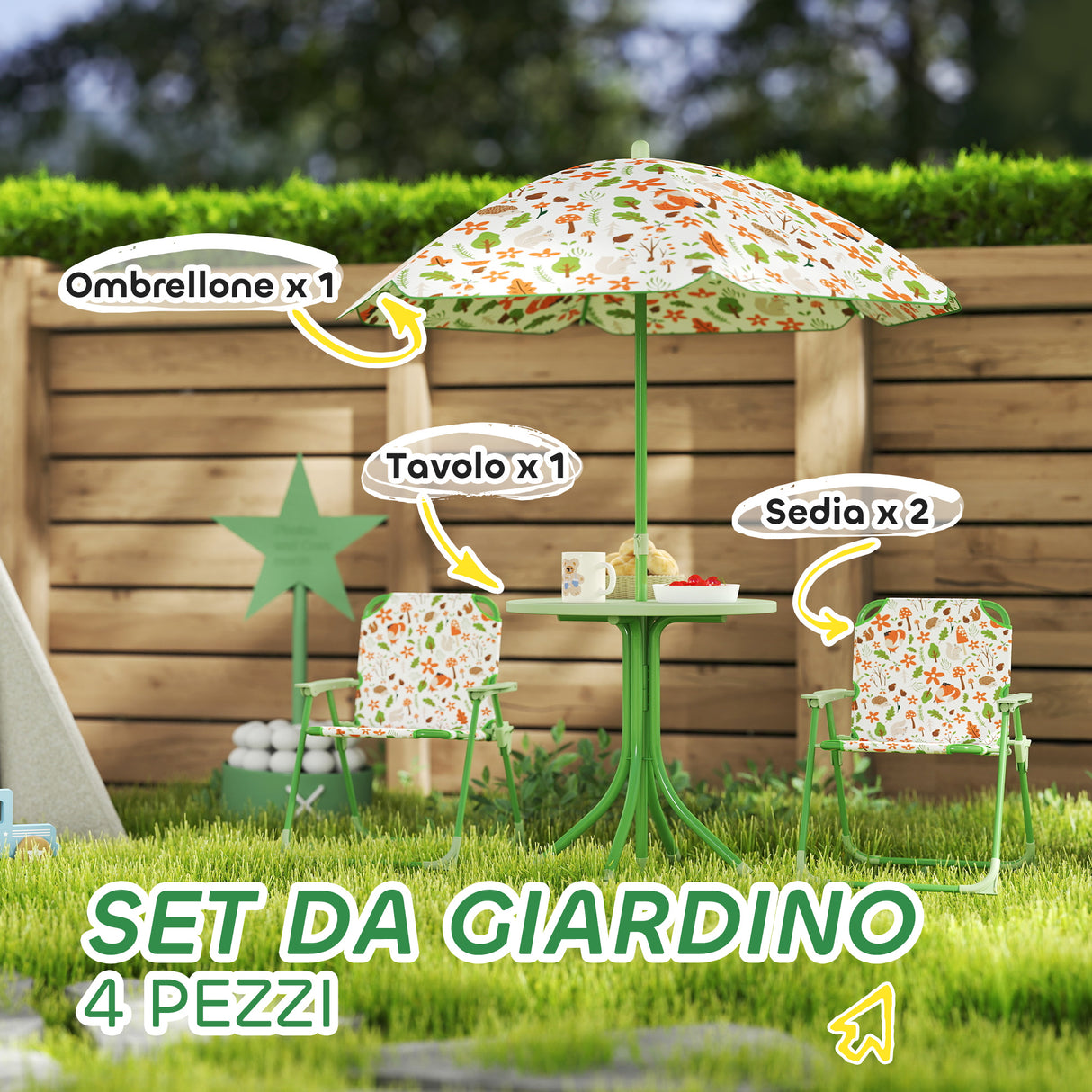 easycomfort easycomfort set da giardino per bambini 2 5 anni con tavolino rotondo 2 sedie pieghevoli e un ombrellone verde