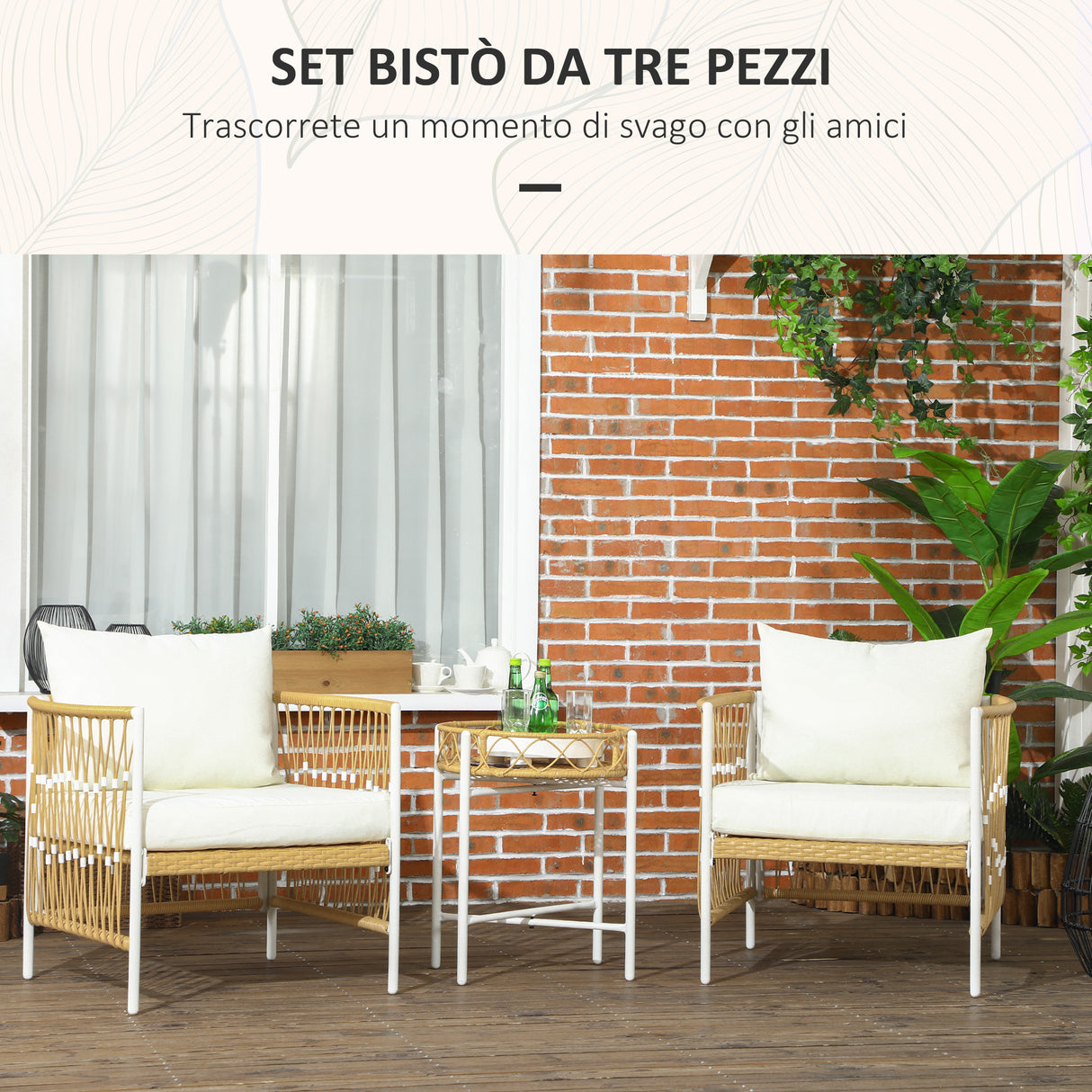 easycomfort easycomfort set da giardino stile boho in rattan con 2 sedie con cuscini e tavolino rotondo giallo