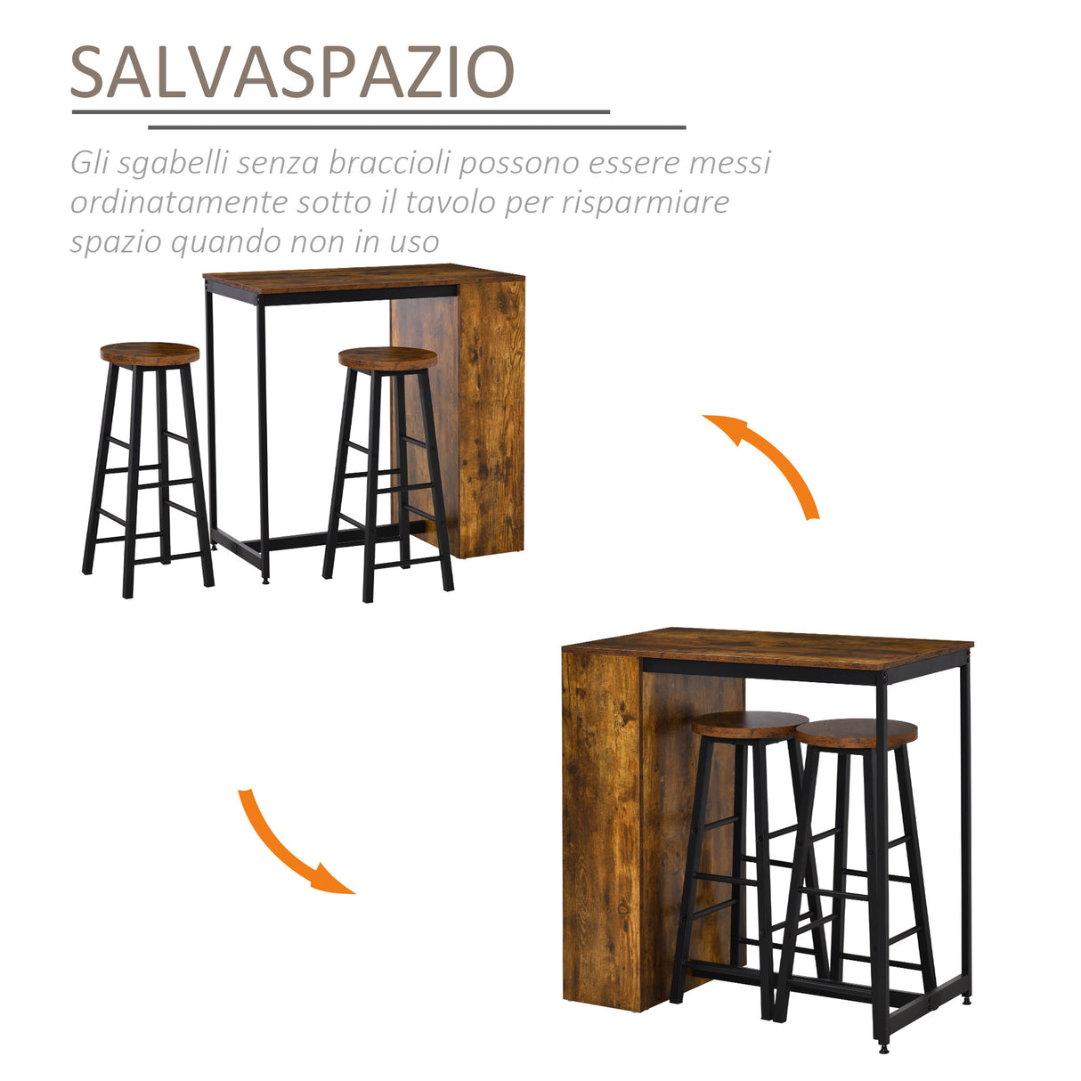 easycomfort easycomfort set da pranzo con bancone bar con 3 ripiani e 2 sgabelli alti con poggiapiedi stile industriale marrone