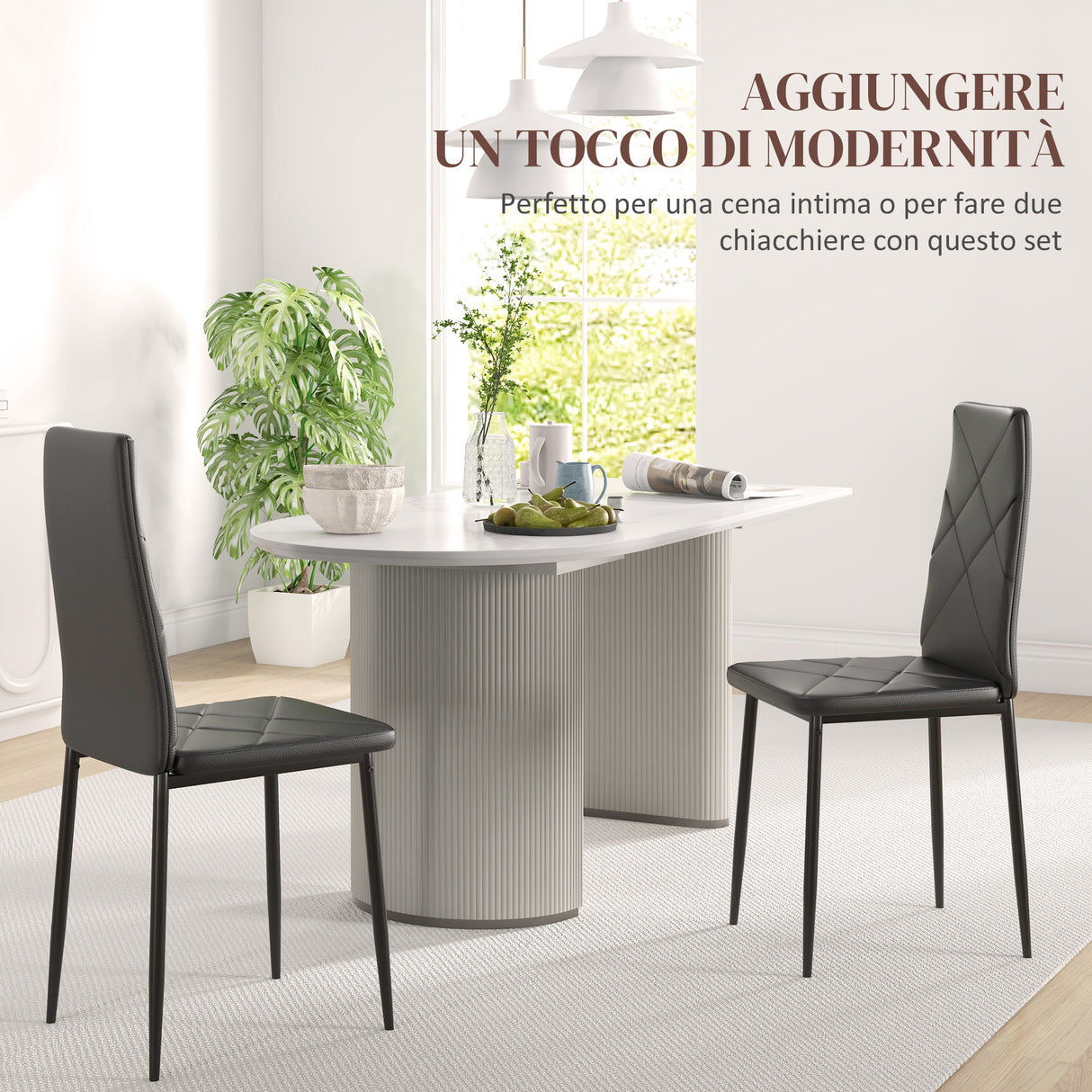 easycomfort easycomfort set di 2 sedie da pranzo moderne con schienale alto in finta pelle e acciaio 41x50x97 cm nero