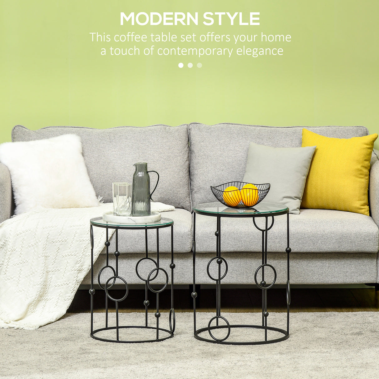 easycomfort easycomfort set di 2 tavolini da caffe impilabili in metallo e vetro temperato 41x57cm e 36x51cm nero