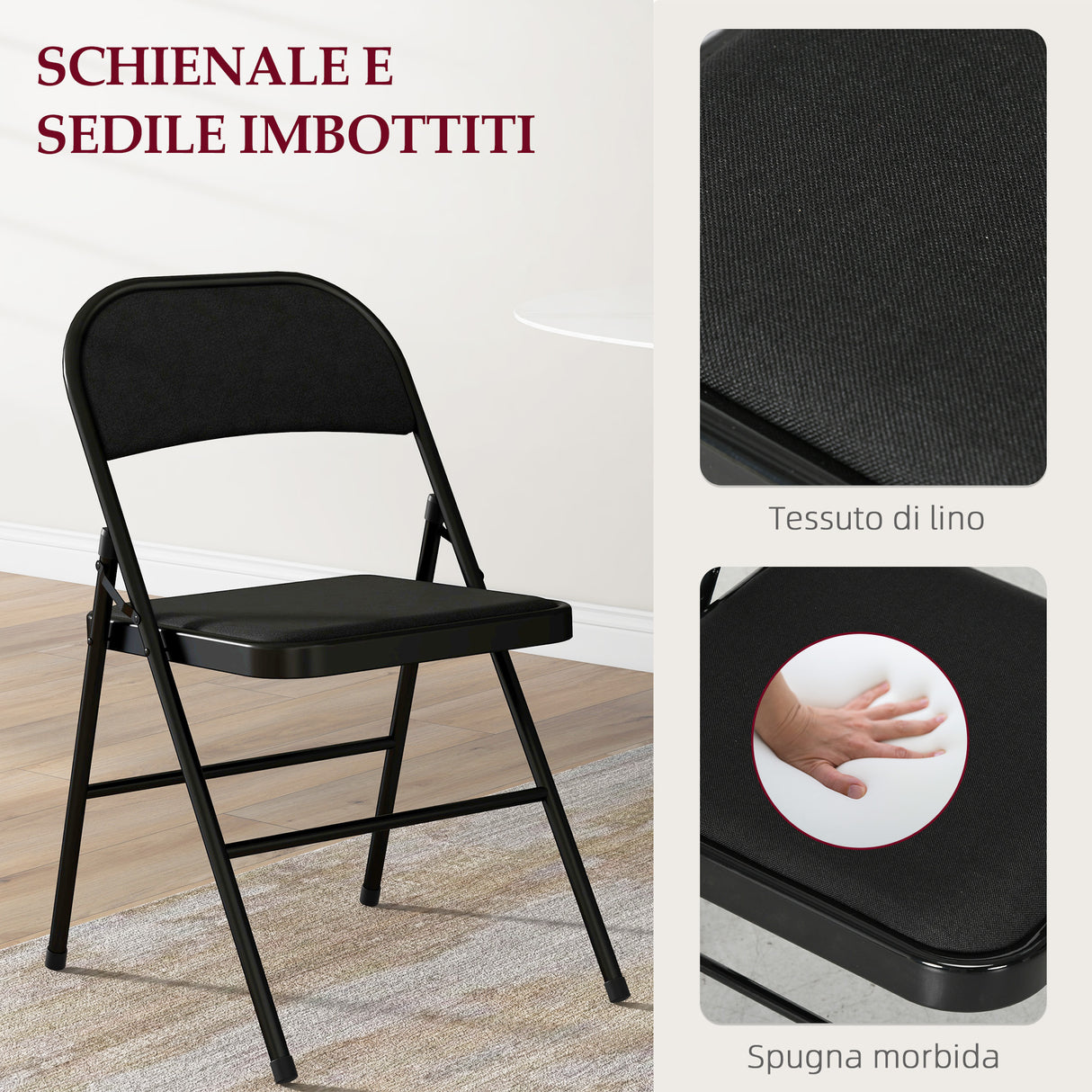 easycomfort easycomfort set di 4 sedie pieghevoli con seduta imbottita in poliestere e struttura in acciaio nero
