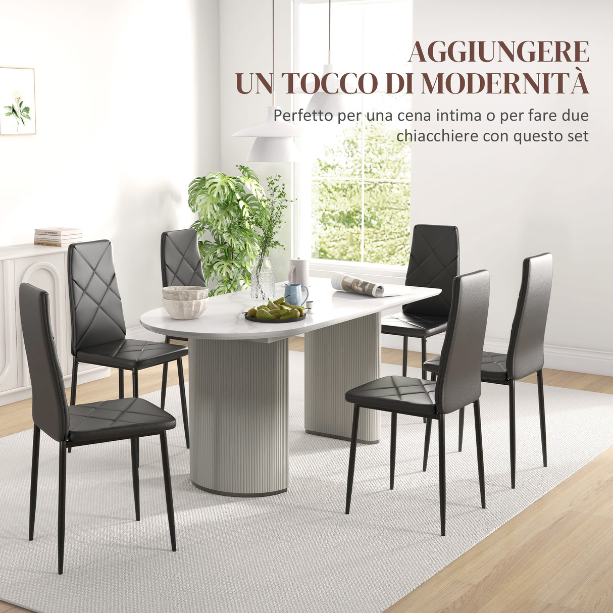 easycomfort easycomfort set di 6 sedie da pranzo moderne con schienale alto in finta pelle e acciaio 41x50x97 cm nero