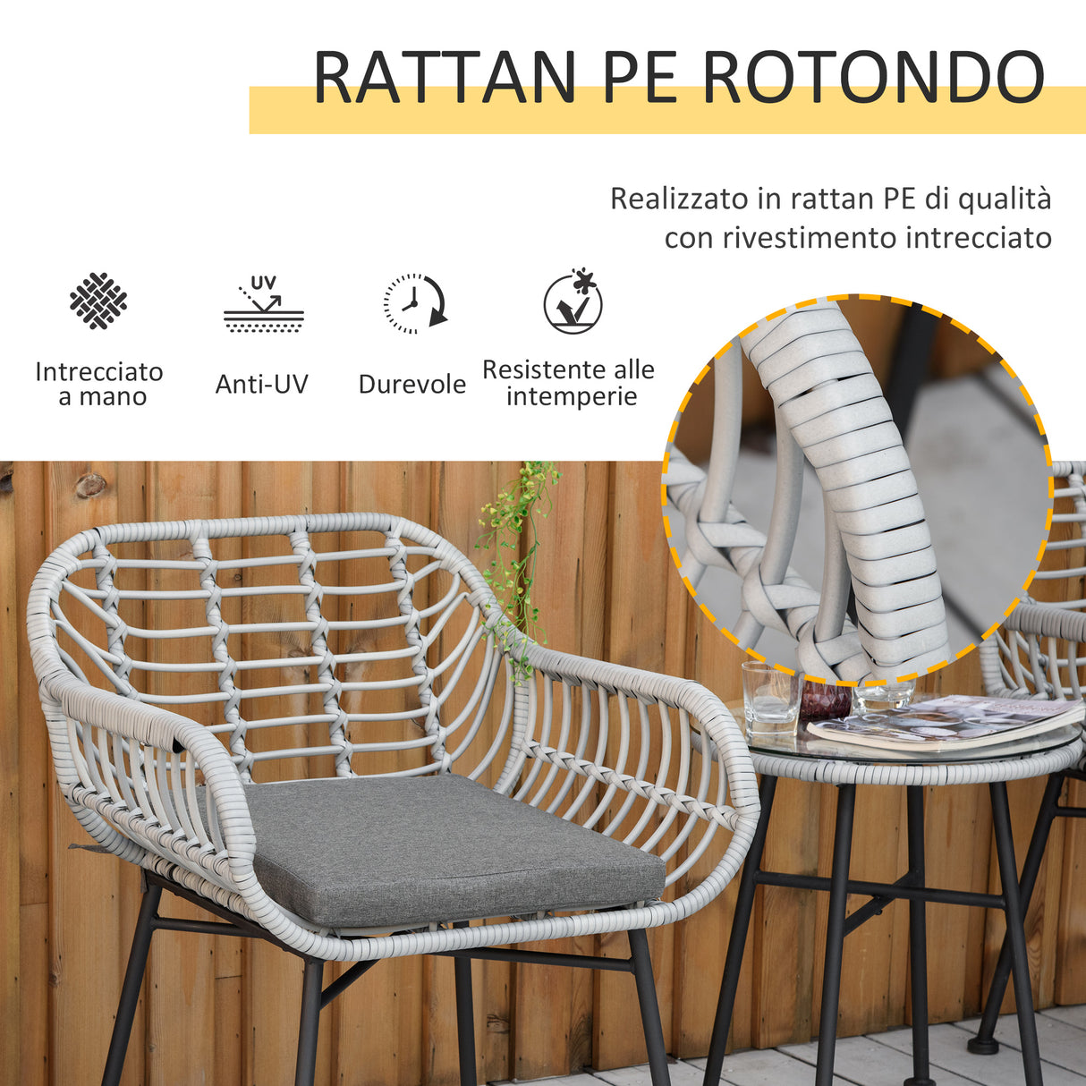 easycomfort easycomfort set mobili da giardino in rattan pe con 2 sedie e tavolino con ripiano in vetro grigio