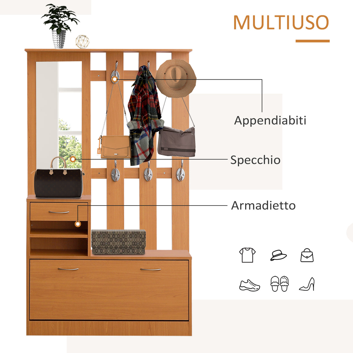 easycomfort easycomfort set mobili ingresso moderno con scarpiera e specchio appendiabiti da ingresso con 6 ganci 2 ripiani regolabili e cassetti in legno per corridoio 90x24x177 cm legno ean 8054144130729