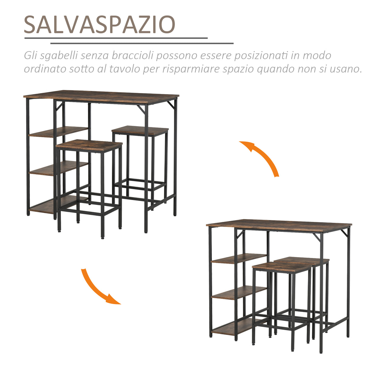 easycomfort easycomfort set tavolo alto con 2 sgabelli e scaffale stile industriale in metallo e legno arredamento moderno bar e cucina marrone rustico ean 8054144139098