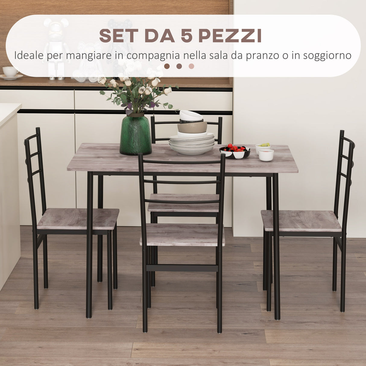 easycomfort easycomfort set tavolo e sedie 5 pezzi salvaspazio con tavolo da cucina rettangolare e 4 sedie moderne in mdf e acciaio