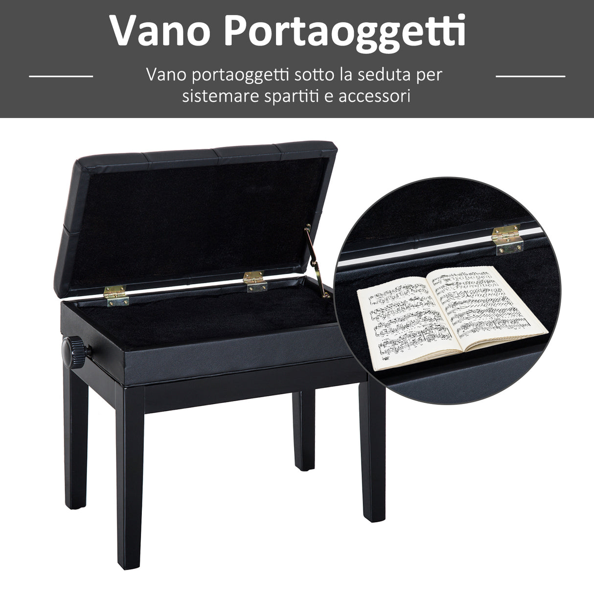 easycomfort easycomfort sgabello per pianoforte con vano contenitore e altezza regolabile nero ean 8055776913476