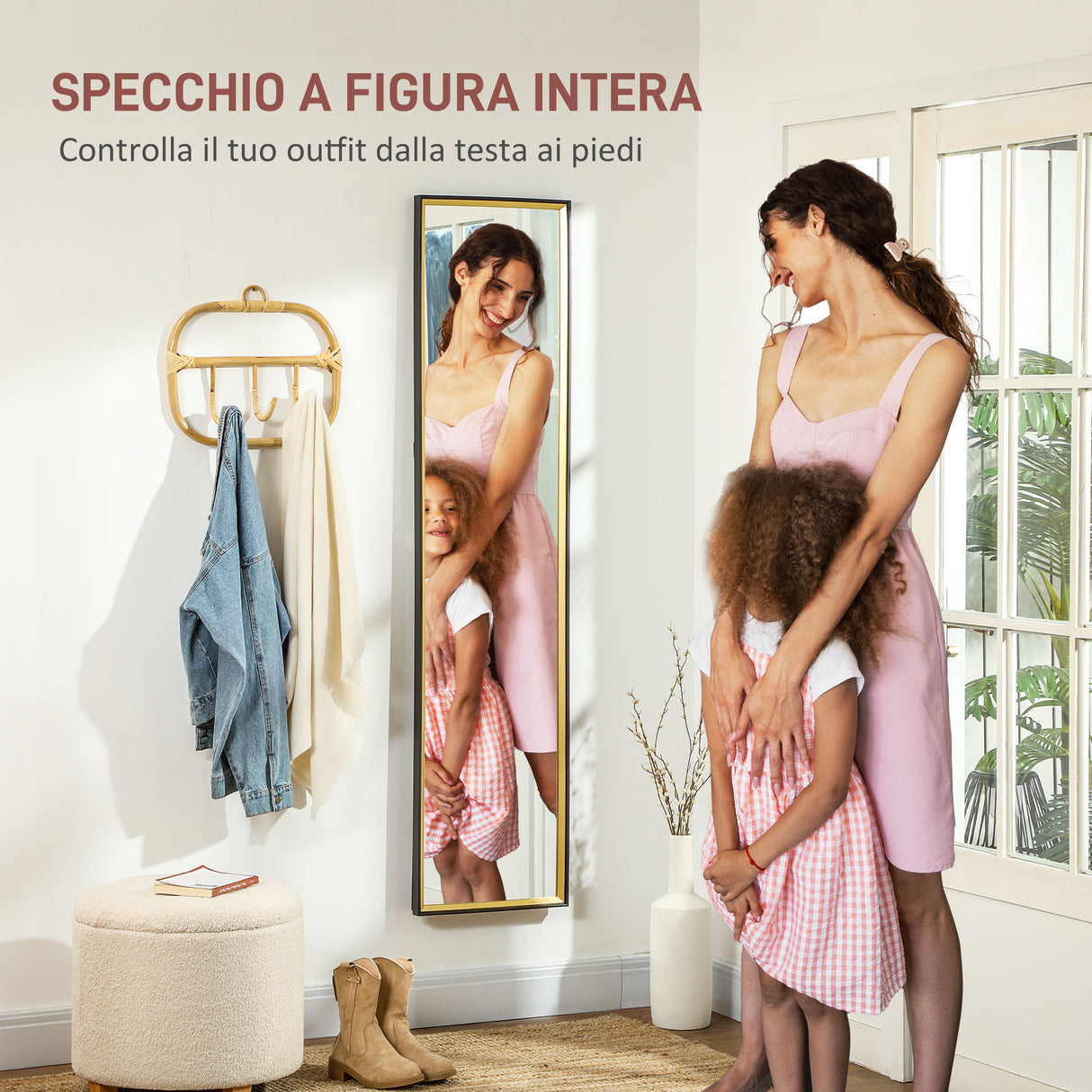 easycomfort easycomfort specchio a figura intera con supporto posteriore e cornice in legno e vetro 37x3x157 cm nero e oro