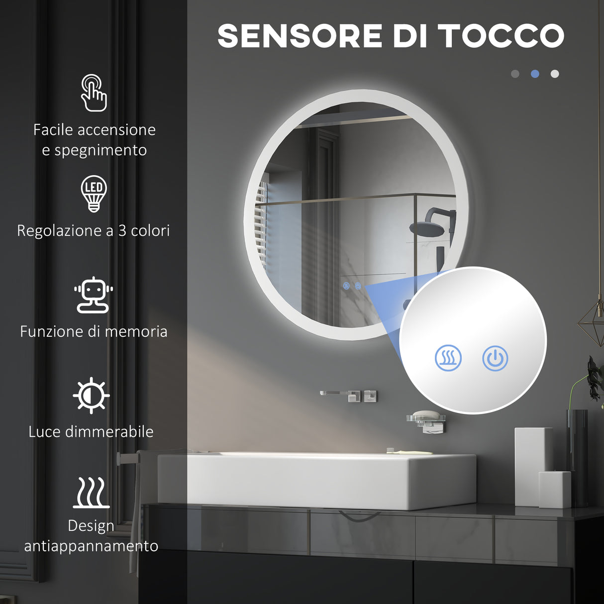 easycomfort easycomfort specchio bagno led antiappannamento con 3 colori e luminosita regolabile in metallo e vetro 70x3 cm