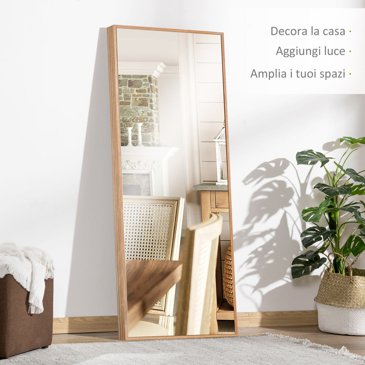 easycomfort easycomfort specchio da parete e da appoggio in legno di pino con ganci inclusi 45x125cm