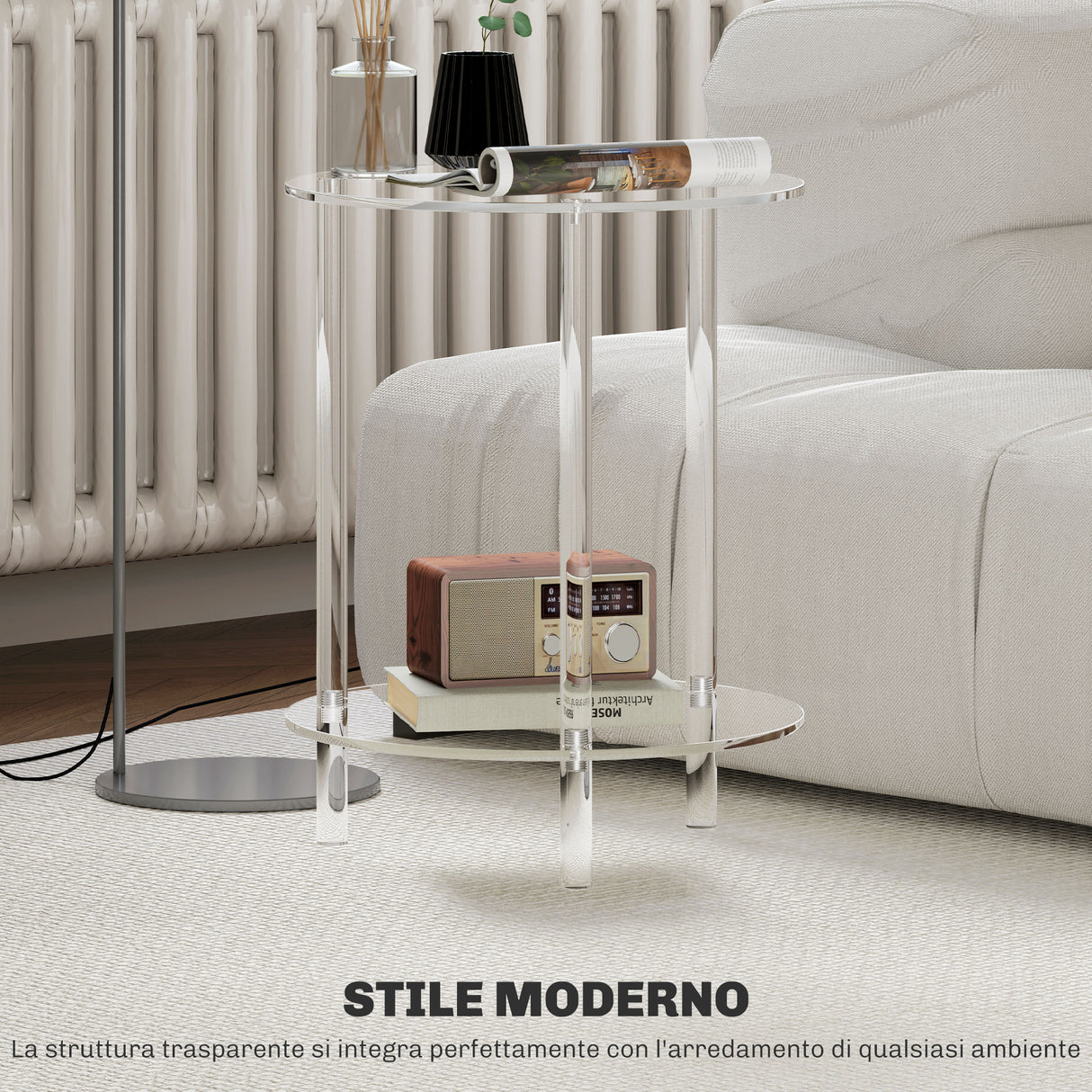 easycomfort easycomfort tavolino basso rotondo a 2 livelli in acrilico per interni 40x50 cm trasparente