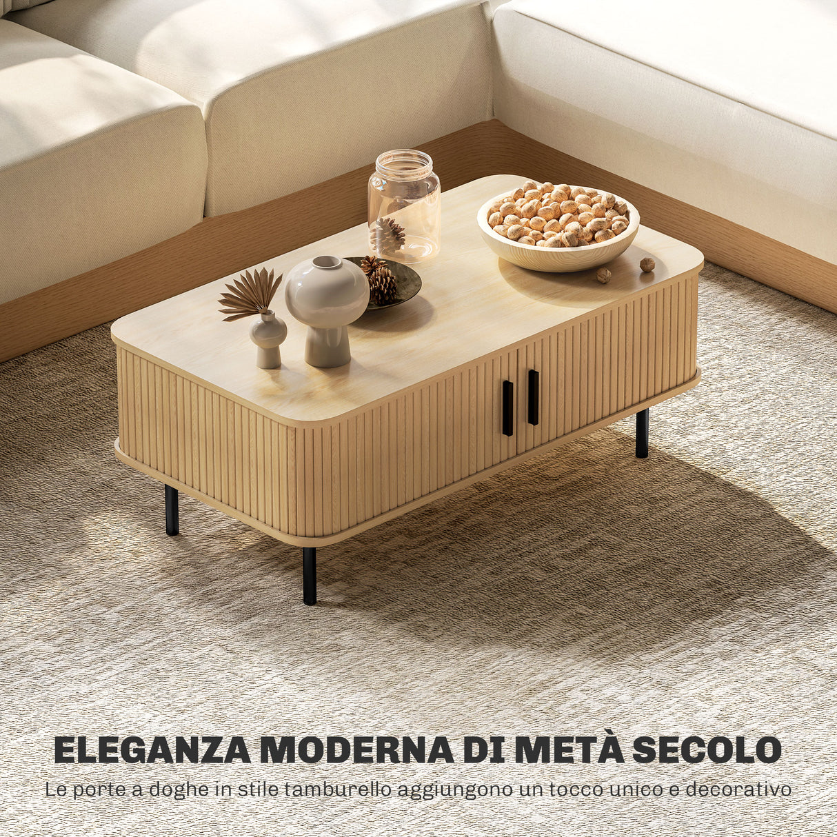 easycomfort easycomfort tavolino da caffe con 2 ripiani portaoggetti e ante scorrevoli in legno e acciaio 100x55x40 cm nero e rovere