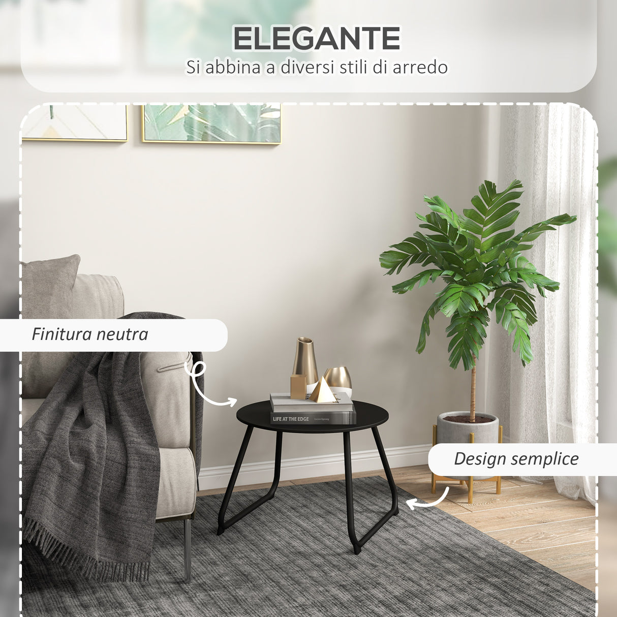 easycomfort easycomfort tavolino da esterni 48x37 cm in metallo nero con piedini regolabili