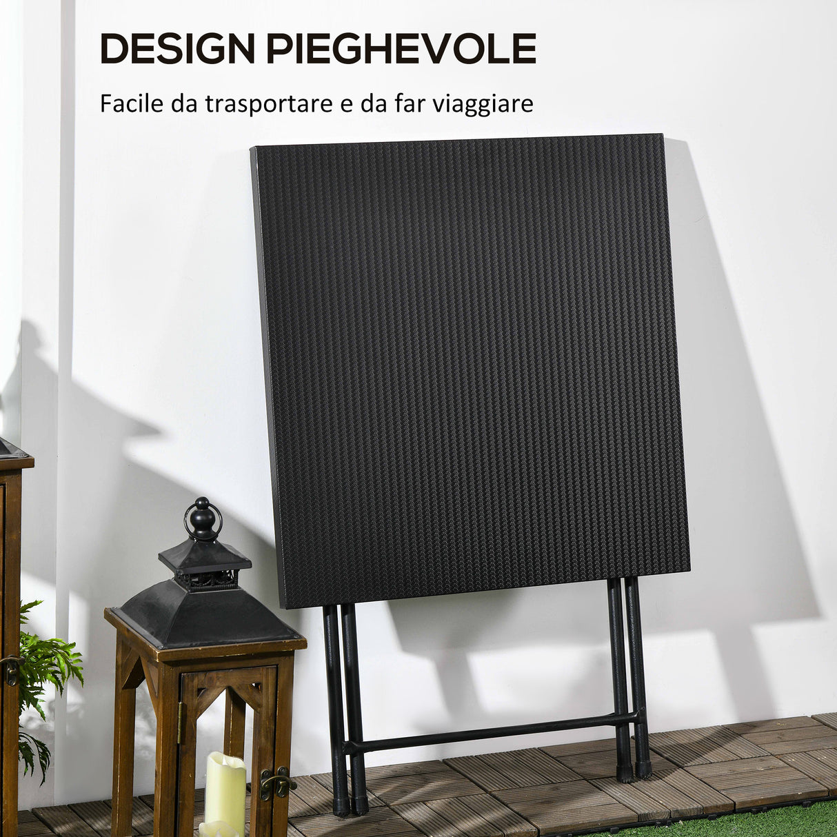 easycomfort easycomfort tavolino da esterni pieghevole in acciaio con piedini antiscivolo 60x60x71 cm nero