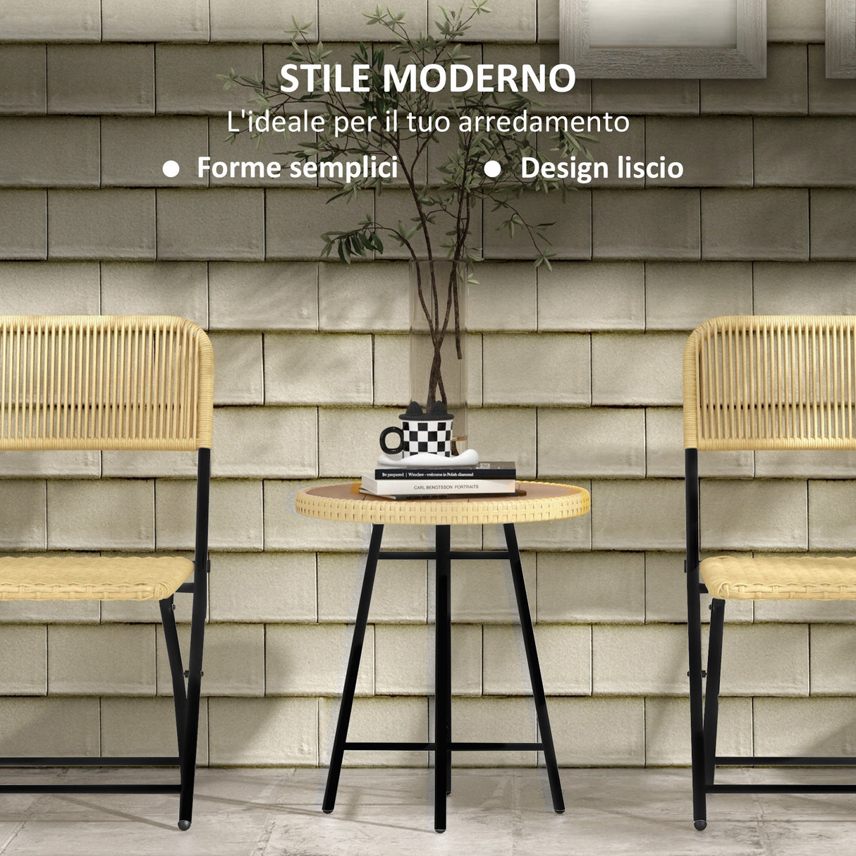 easycomfort easycomfort tavolino da giardino moderno in rattan e acciaio 50x50x55 cm nero e color legno