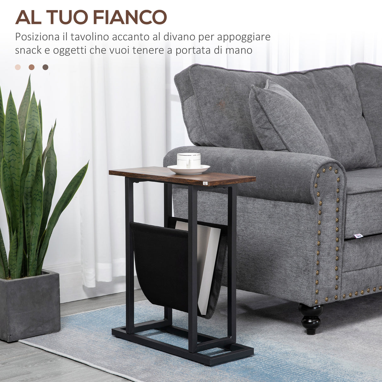 easycomfort easycomfort tavolino da salotto in truciolato e acciaio con borsa portaoggetti in tessuto oxford 49x19x55 cm marrone e nero