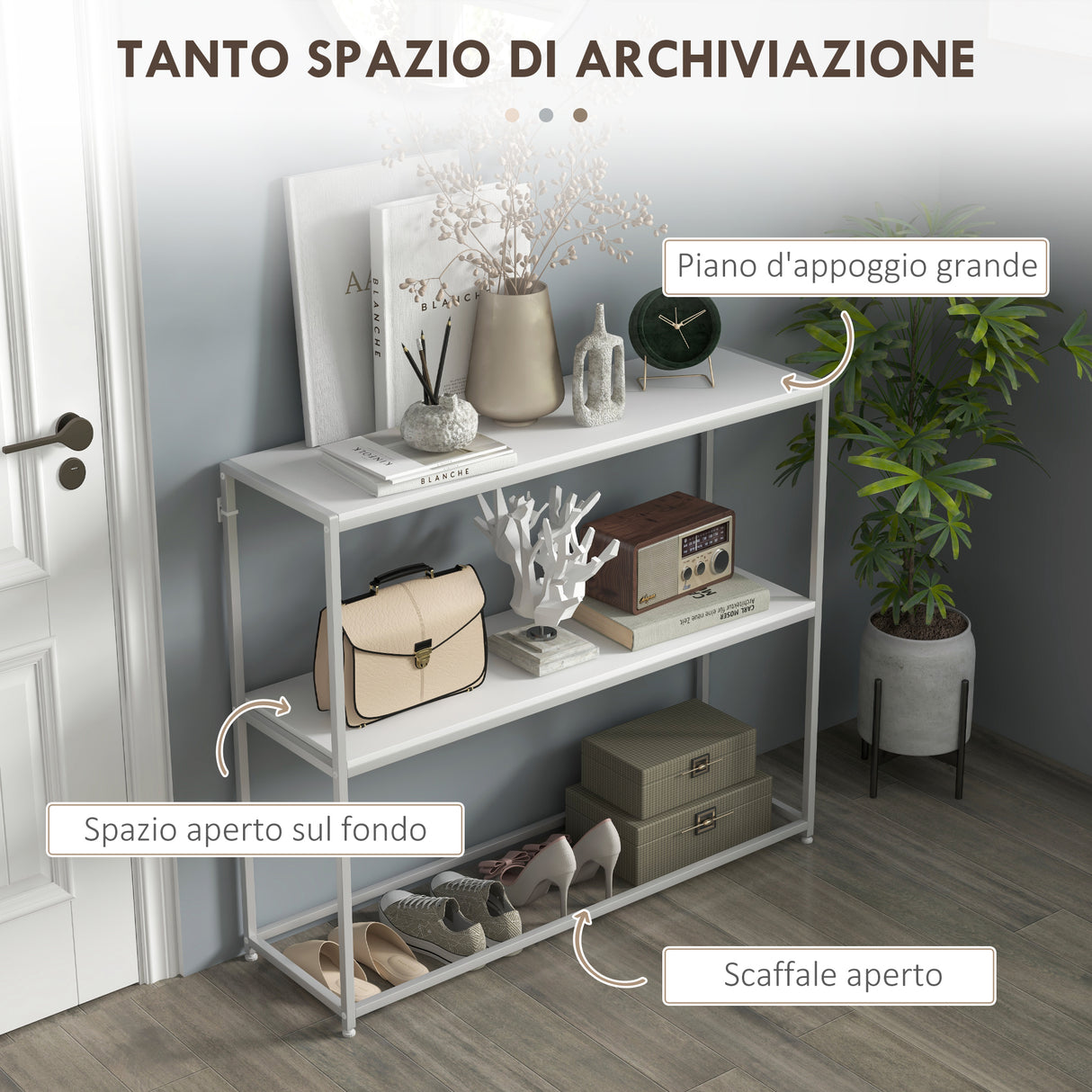 easycomfort easycomfort tavolo consolle da ingresso con ripiano aperto in acciaio e truciolato 100x30x87 cm bianco