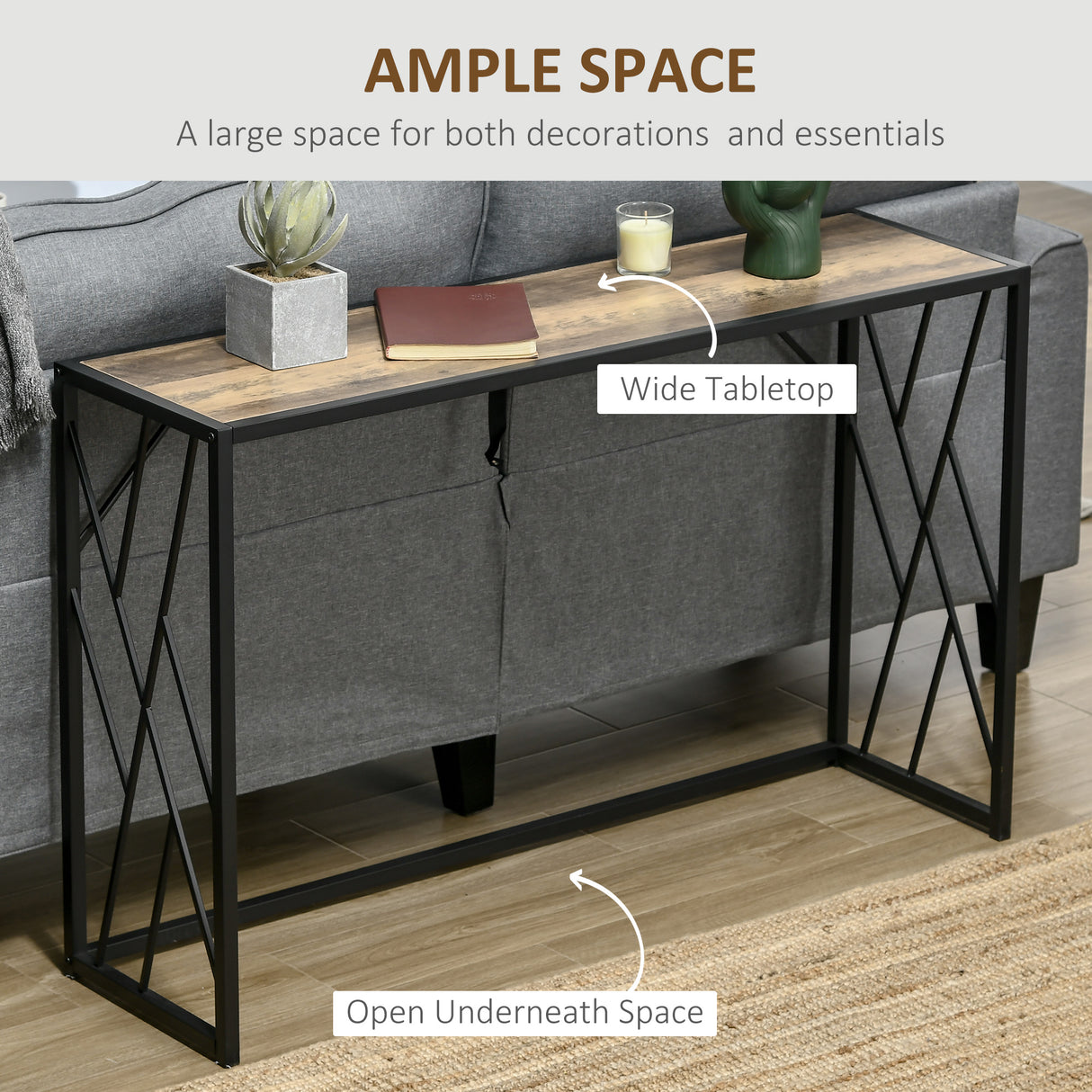 easycomfort easycomfort tavolo consolle da ingresso in stile industriale mobile vintage in acciaio e legno 120x35x75cm marrone