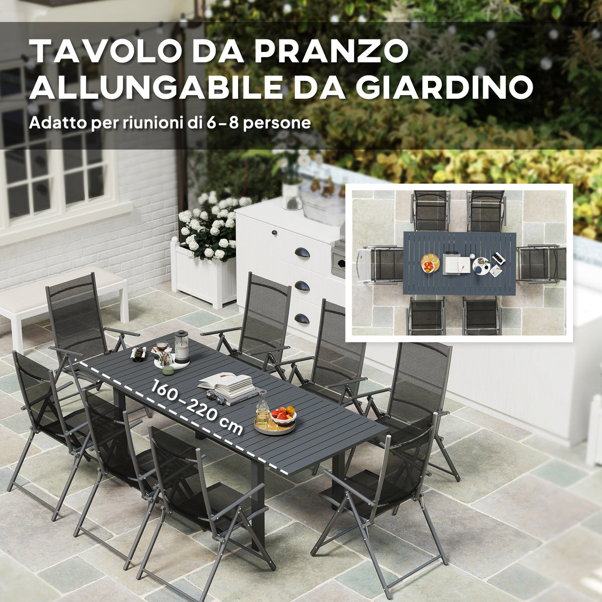 easycomfort easycomfort tavolo da giardino allungabile da 160 220 cm per 6 8 persone rettangolare in alluminio grigio
