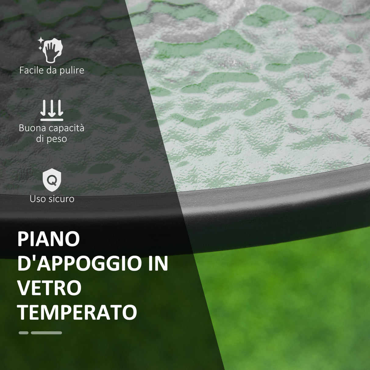 easycomfort easycomfort tavolo da giardino rotondo con foro per ombrellone in acciaio e vetro 106 5x71cm nero