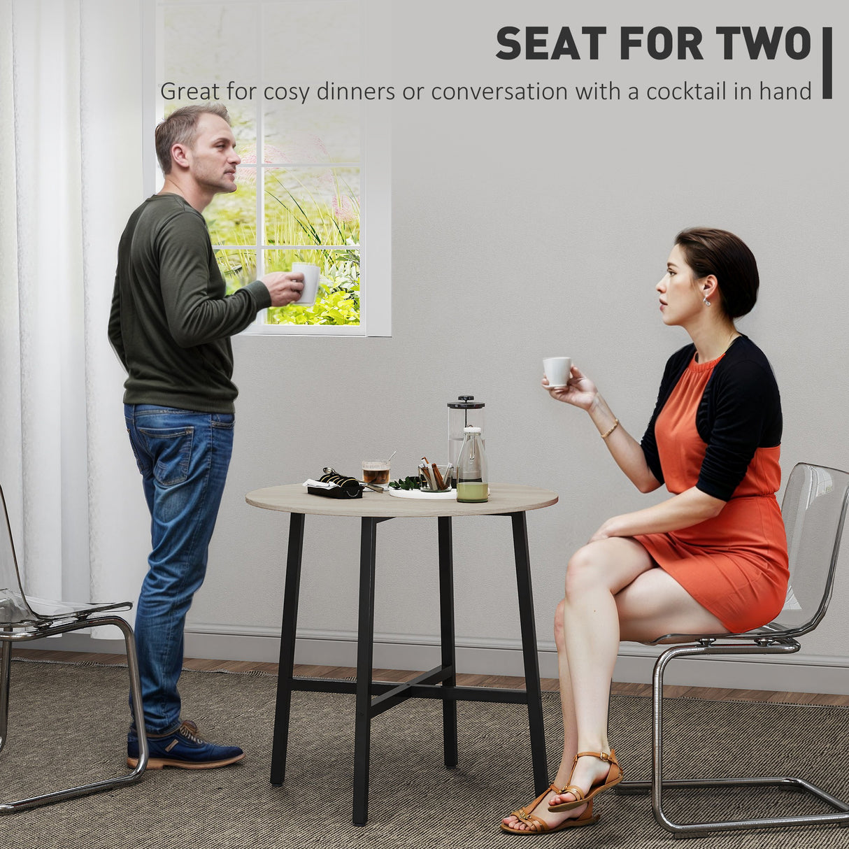 easycomfort easycomfort tavolo da pranzo rotondo e industriale per 2 persone in legno e acciaio 80x75 cm nero e color legno