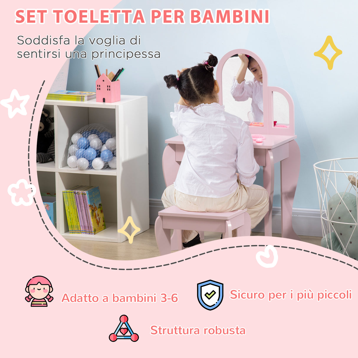 easycomfort easycomfort tavolo per trucco per bambine 3 6 anni con sgabello cassetti e specchio coordinato in acrilico rosa