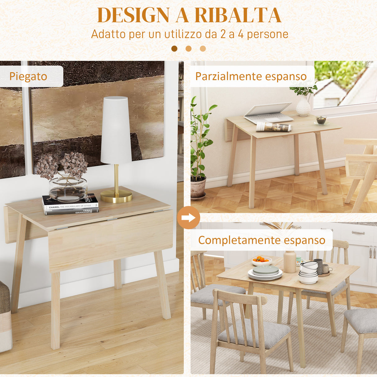 easycomfort easycomfort tavolo pieghevole salvaspazio a 2 ribalte per 2 4 persone in legno di pino colore legno naturale