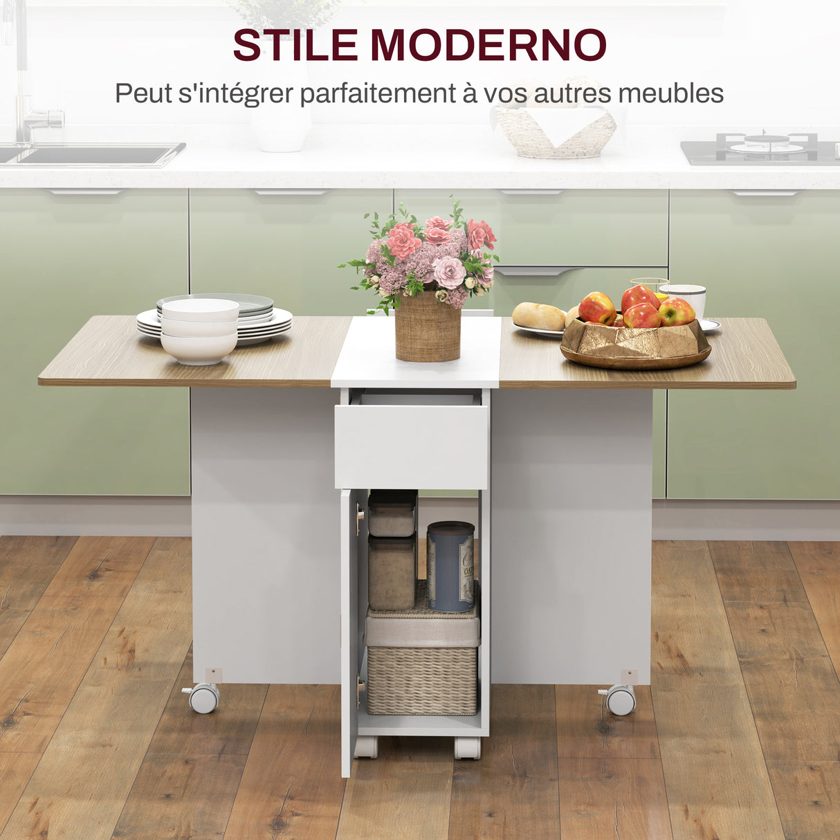 easycomfort easycomfort tavolo rettangolare allungabile con 2 cassetti e un armadietto in legno 140x76x74 cm bianco e color legno