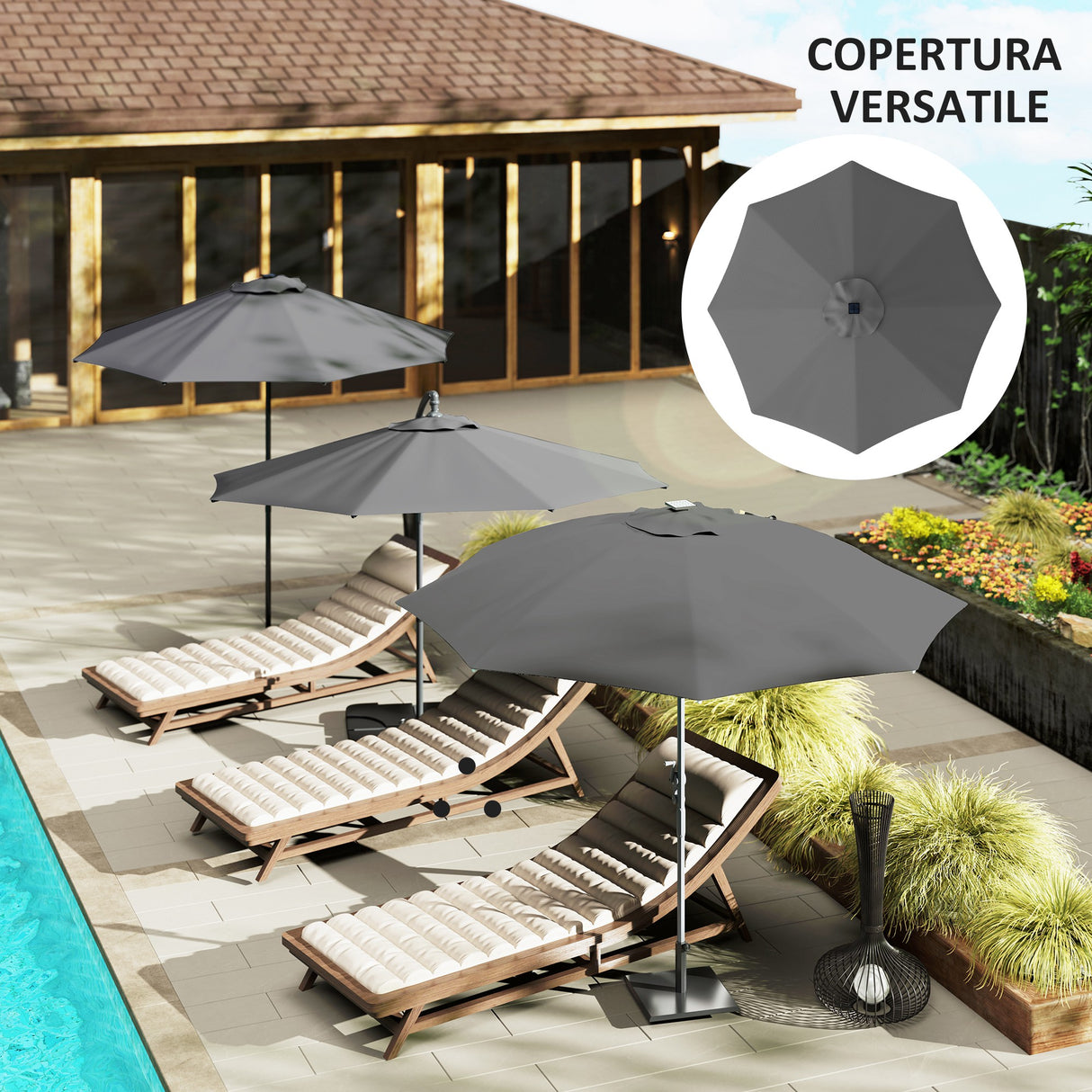 easycomfort easycomfort telo di ricambio per ombrellone da 3 m a 8 stecche poliestere anti uv 50 grigio