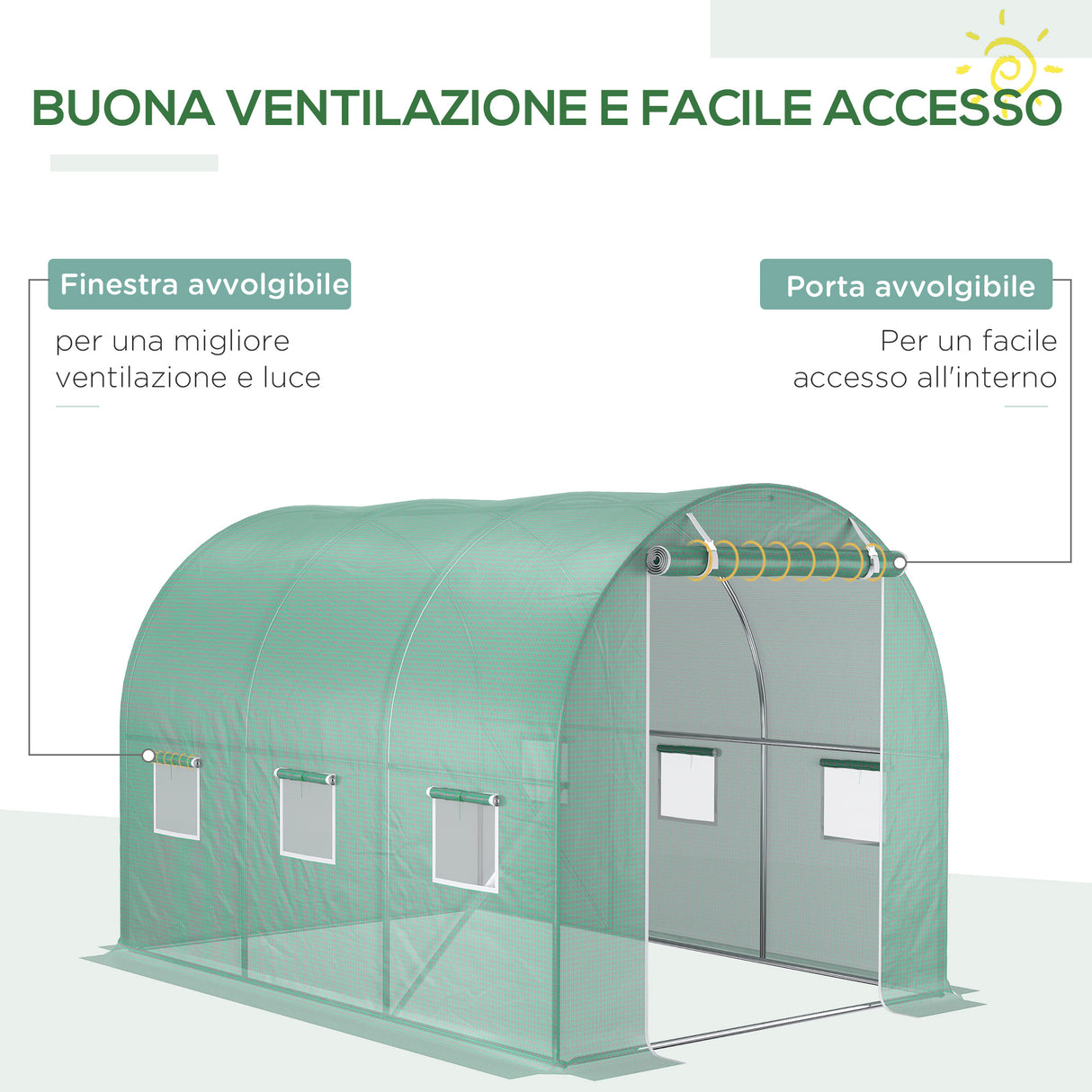 easycomfort easycomfort telo per serra in pe con 6 finestre porta avvolgibile e bordi interrati 3x2x2 m verde