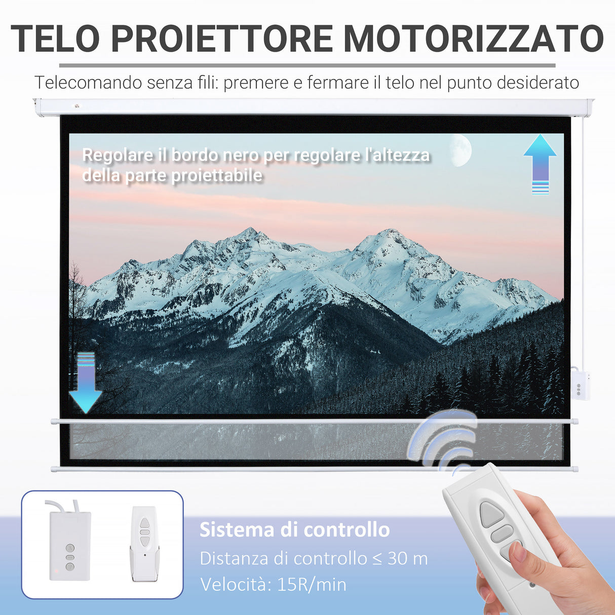 easycomfort easycomfort telo proiettore 100 pollici con telecomando in pvc e metallo 247x7 5x168 cm bianco