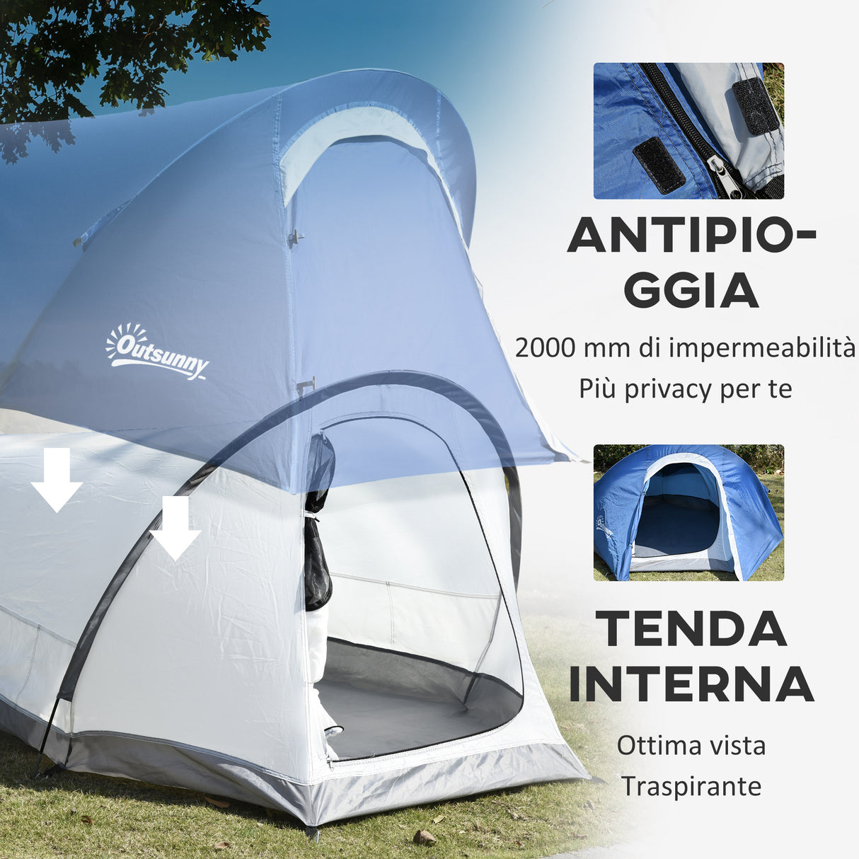easycomfort easycomfort tenda da campeggio in poliestere e tessuto oxford con gancio interno e finestre a rete 265x140x95 cm
