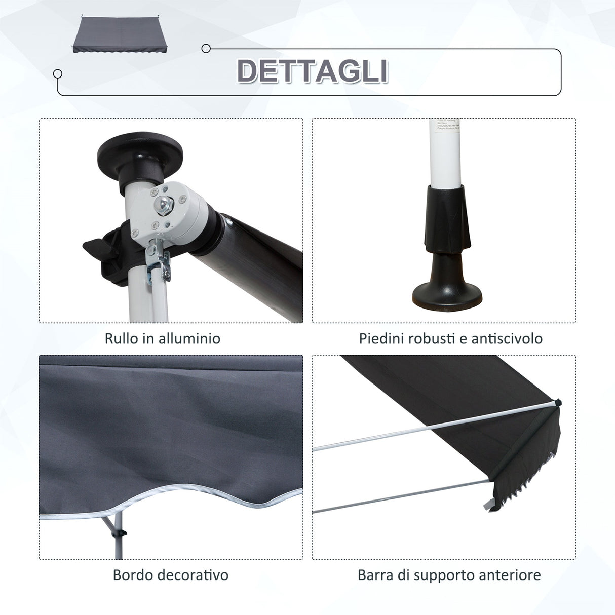 easycomfort easycomfort tenda da sole 3x1 5 m a bracci con manovella struttura telescopica in metallo e parasole in poliestere