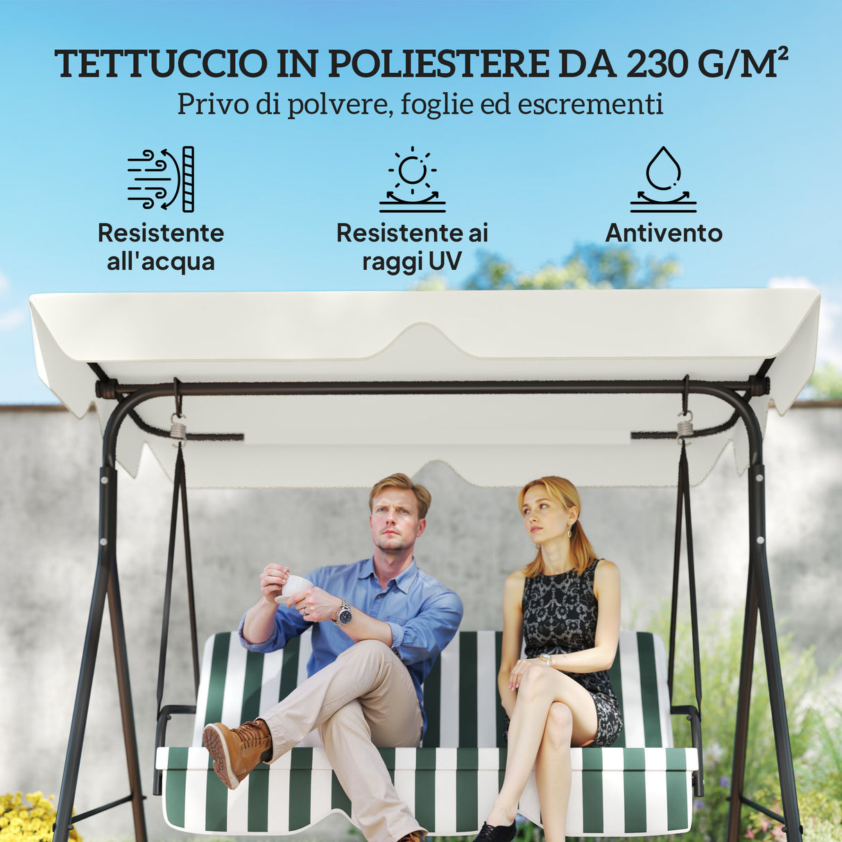 easycomfort easycomfort tetto di ricambio per dondolo 3 posti impermeabile in tessuto oxford bianco crema 210x145 cm