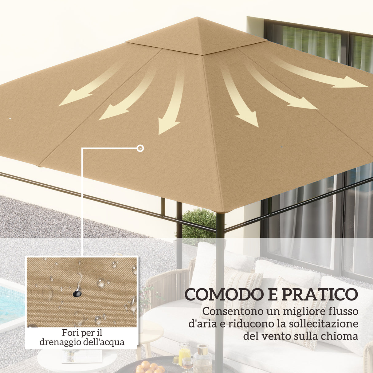easycomfort easycomfort tetto di ricambio per gazebo 3x3m in poliestere con prese daria e fori di drenaggio beige