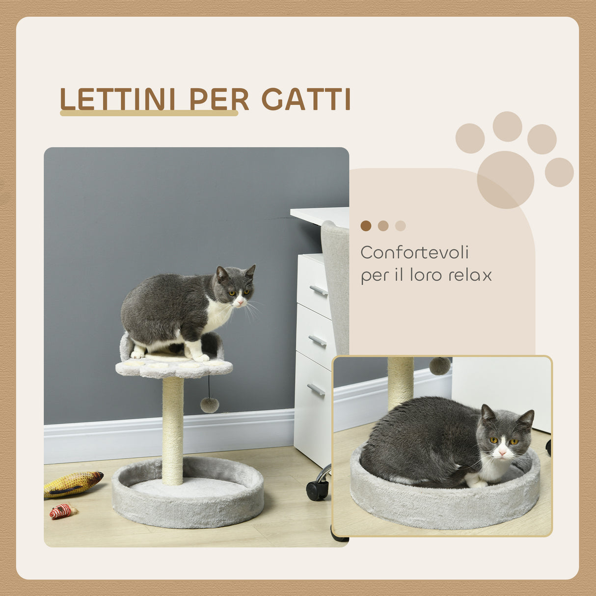 easycomfort easycomfort tiragraffi per gatti con lettini corda in juta e peluche 41x41x44 cm grigio chiaro