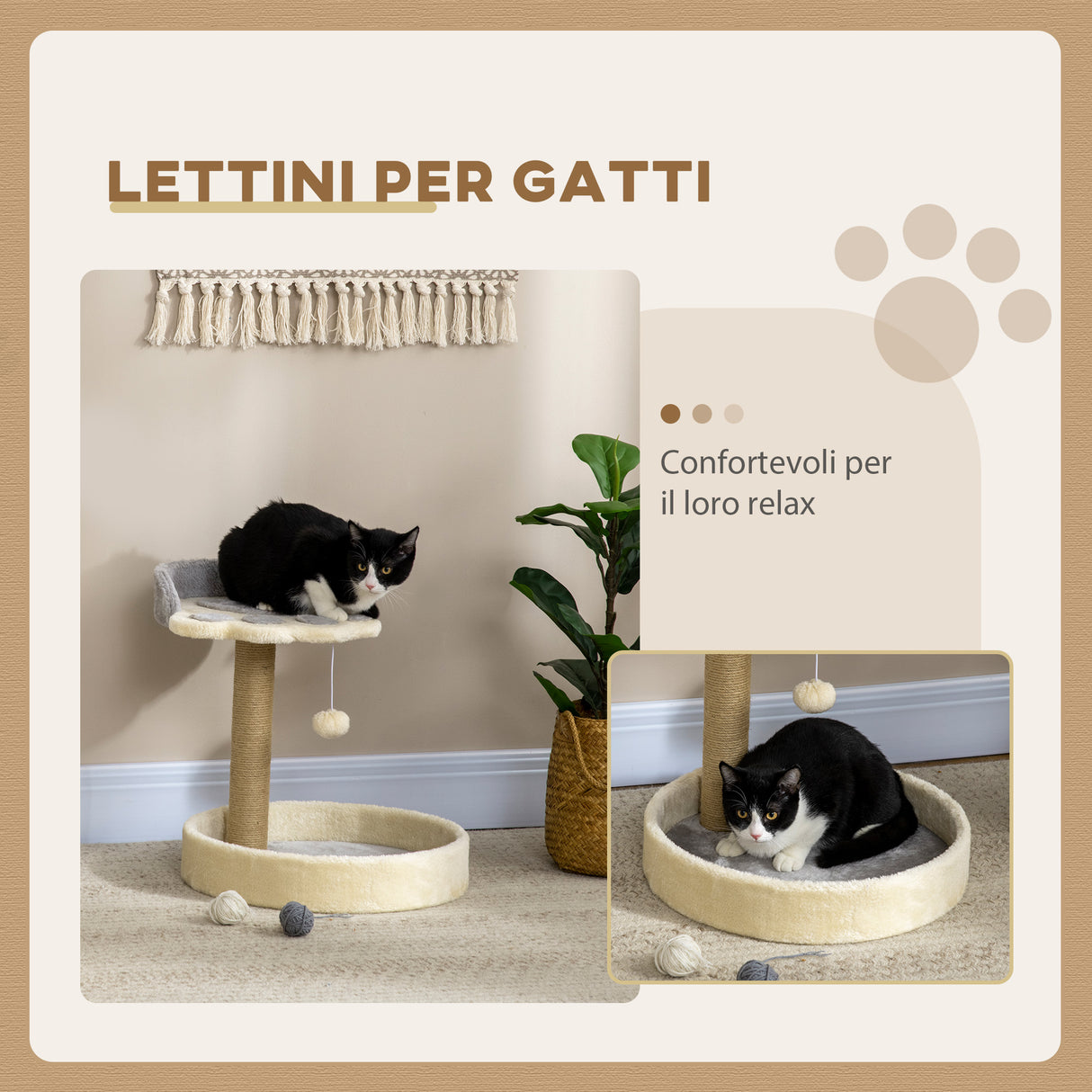 easycomfort easycomfort tiragraffi per gatti con lettini corda in juta e peluche 41x41x44 cm grigio e beige