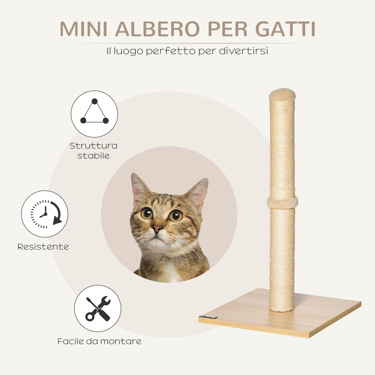 easycomfort easycomfort tiragraffi per gatti con palo in sisal alto 60 cm e base in truciolato beige