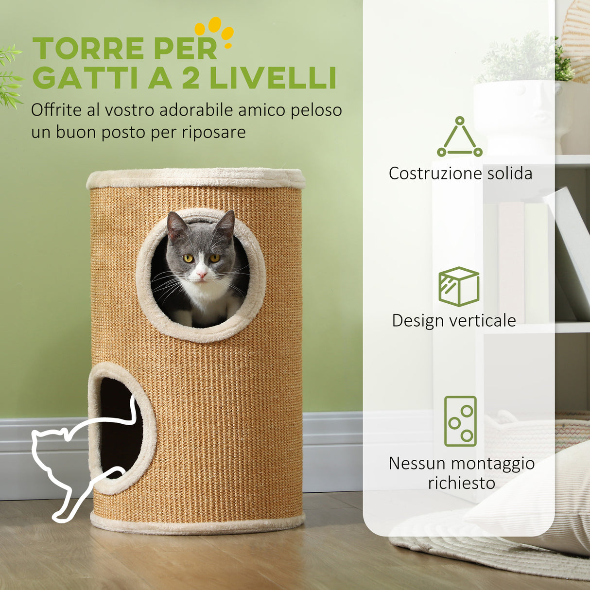 easycomfort easycomfort torre tiragraffi per gatti a 2 livelli in sisal con casette in peluche per 1 2 gatti marrone